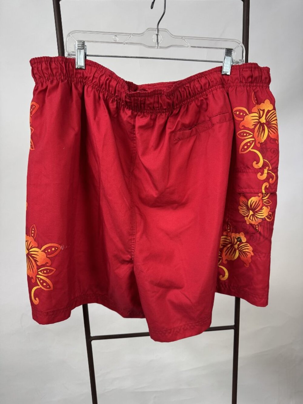 Sand N Sun Mens Red Hawaiian Swim Trunks 2XL With Mesh Lining Blemish